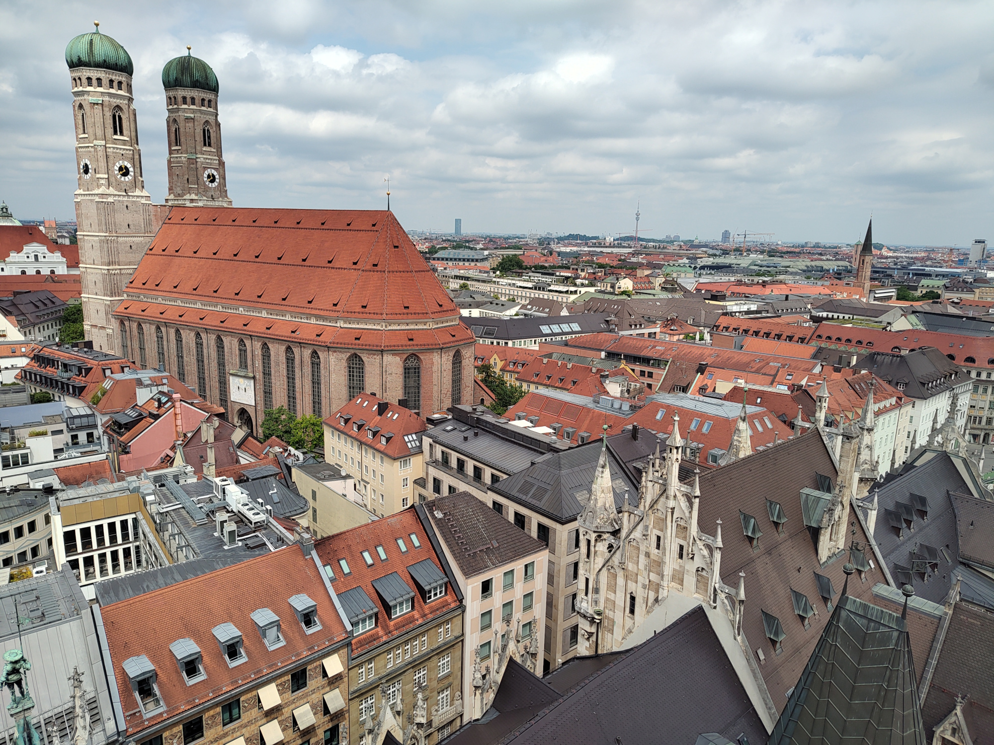 View of Munich Frauenkirche (Church of Our lady) from the Observation tower at the New Town Hall in Munich